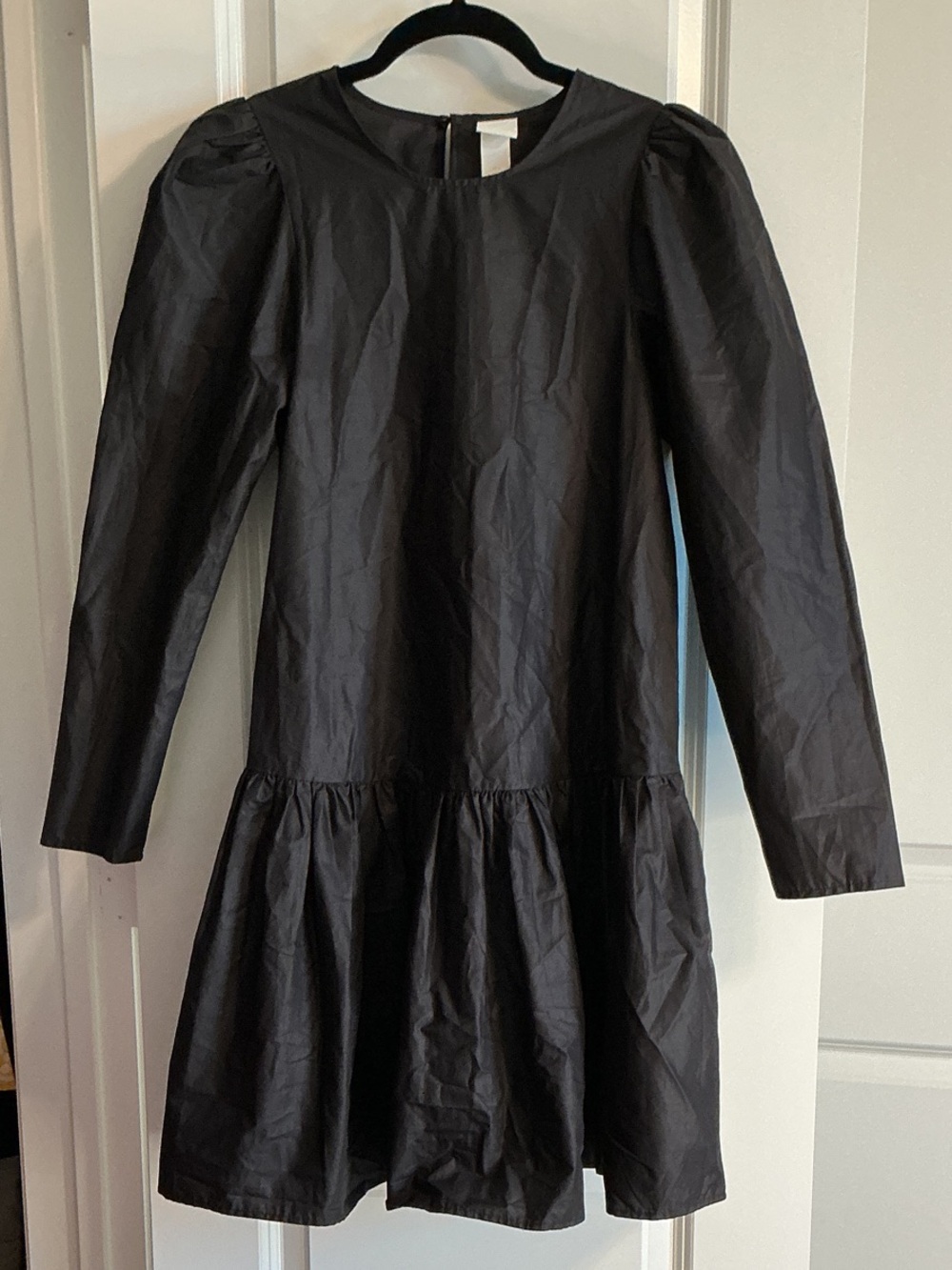 H&M Black Long-Sleeve Puff Shoulder Ruffle Hem Dress